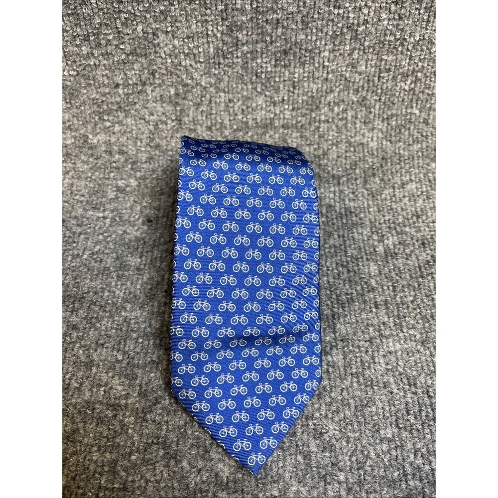 BATTISTONI Men's 100% Silk Necktie LUXURY Tie Blue Bicycle Theme Bikes EUC